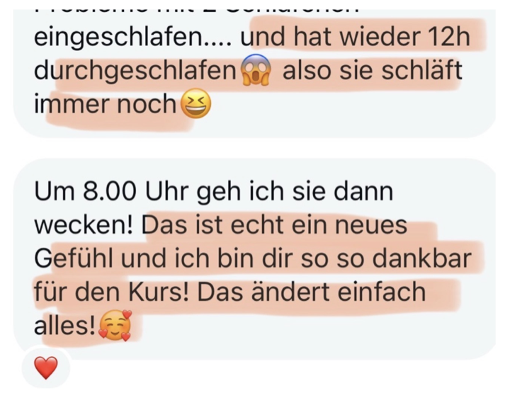 Nachricht einer Mama: ihr Baby schläft wieder 12 Stunden durch