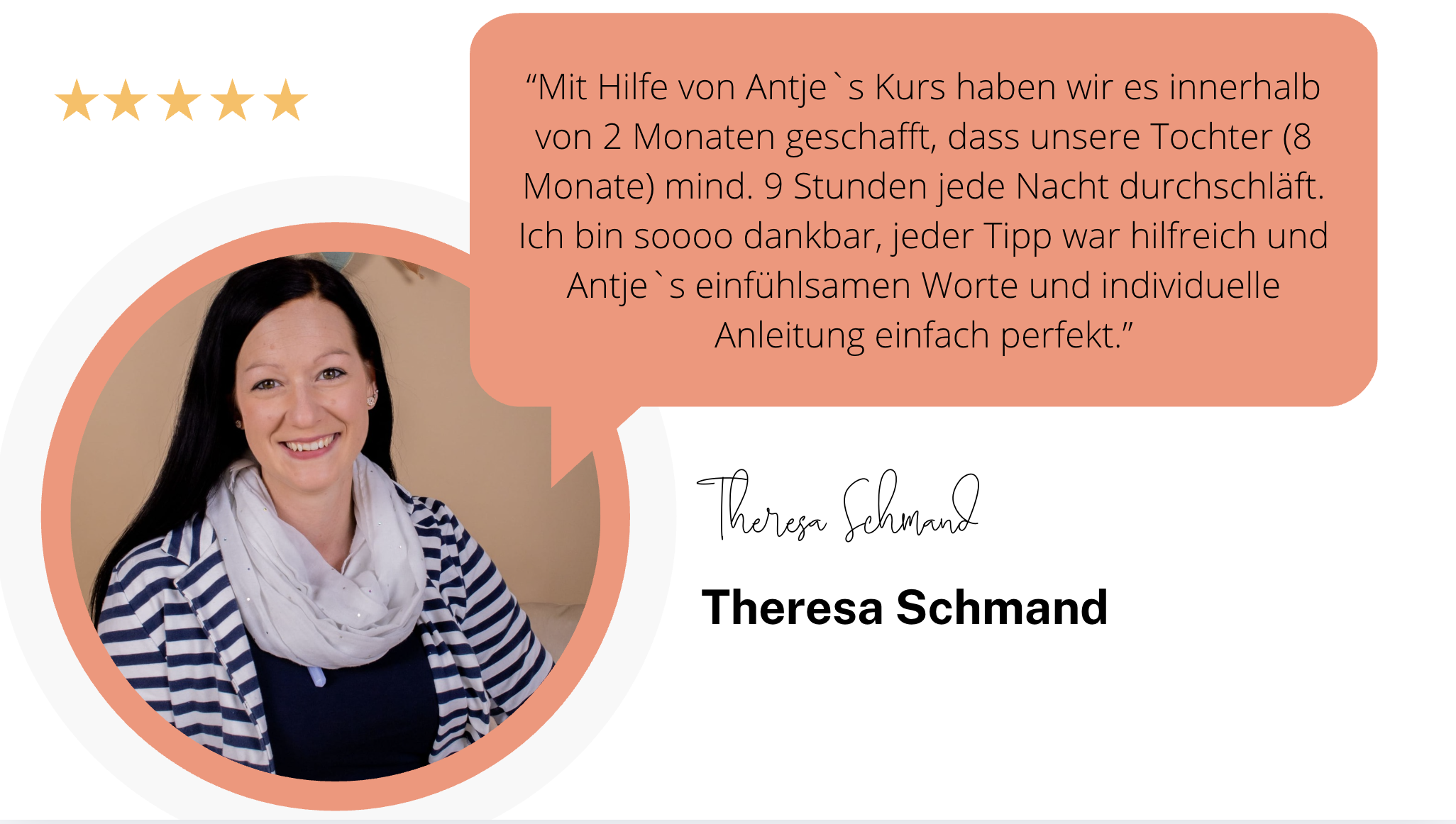 Theresa Schmand: Mit Hilfe von Antjes Kurs schläft unsere Tochter (8 Monate) mindestens 9 Stunden jede Nacht durch